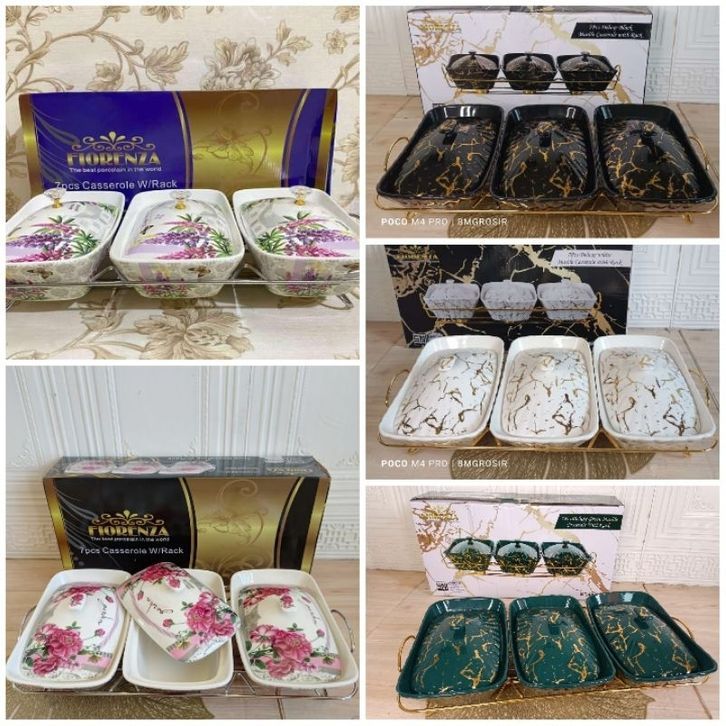 Buffet set In Terms Of 3-sided Contents+Lid+rack motif marble deluxe ...