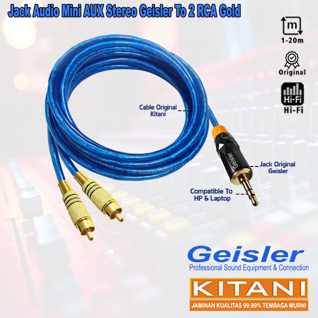 Transparent Audio Cable ST Jack Mini Stereo 3.5mm to 2x RCA Gold WANG