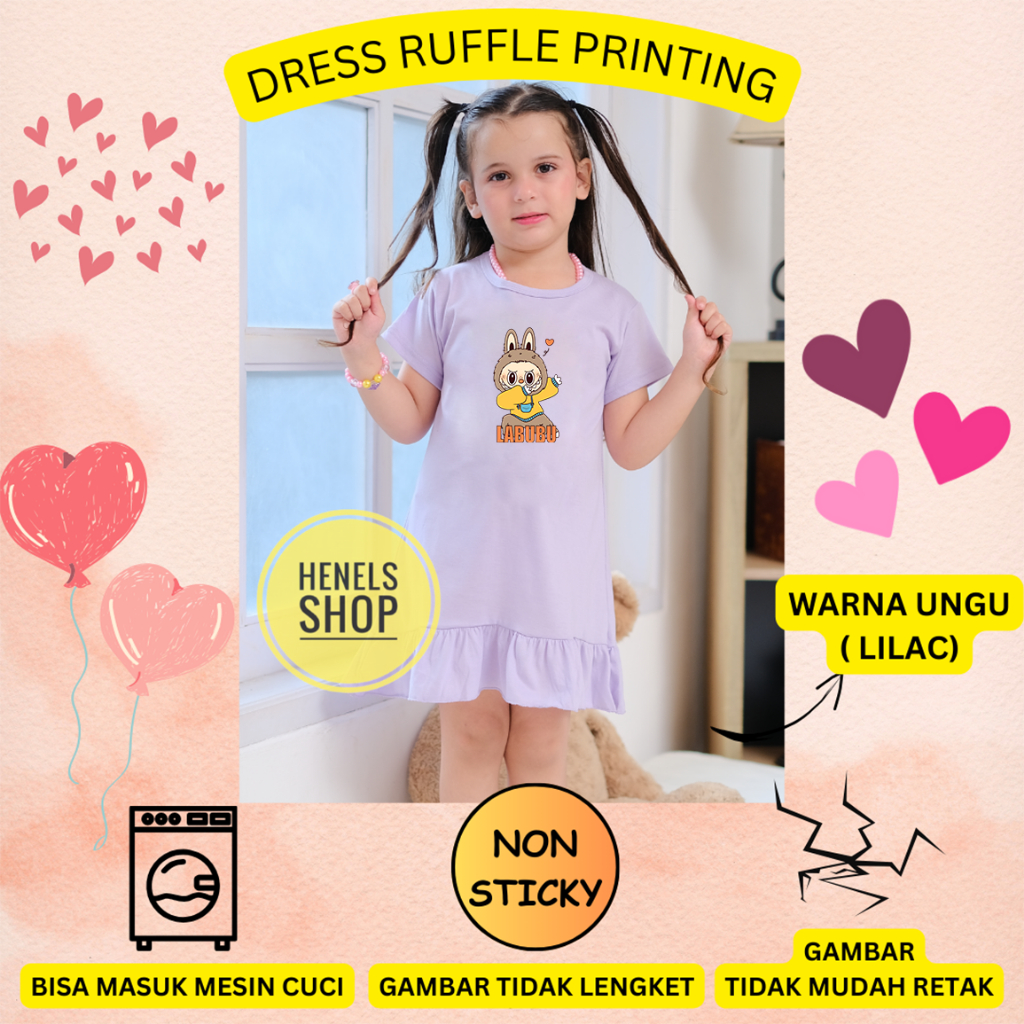 Printed Dress for Girls Ages 3 - 5 Years Old Girls' Labubu Daster Dress ...