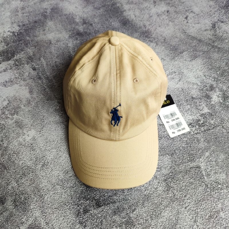 Yellow polo hat with leather strap sales