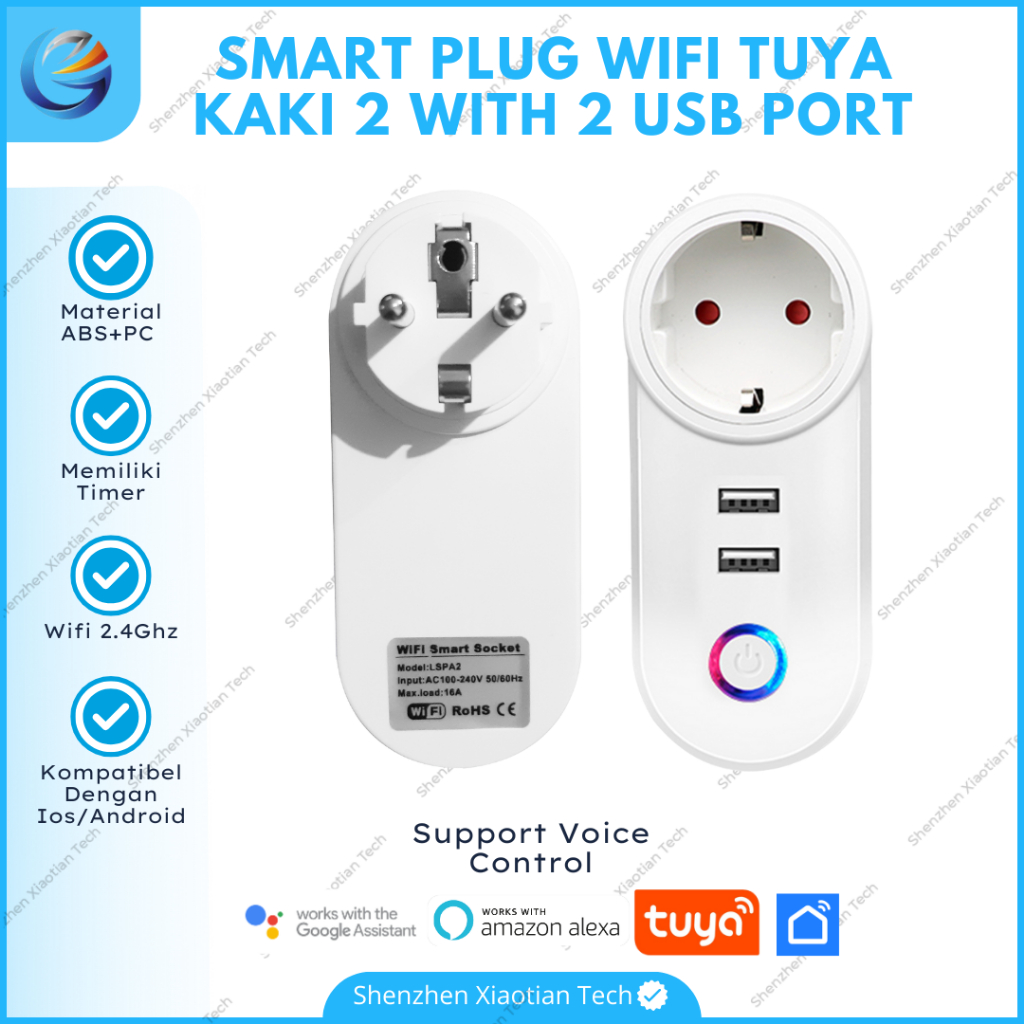 Aera Smart Plug 2 Legs With USB Port | Smart Home 16A Socket Plug With ...