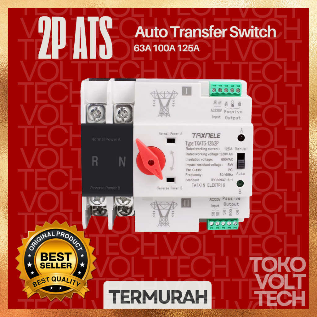 Din Rail 2P 125A ATS Dual Power Automatic Transfer Electrical Selector ...