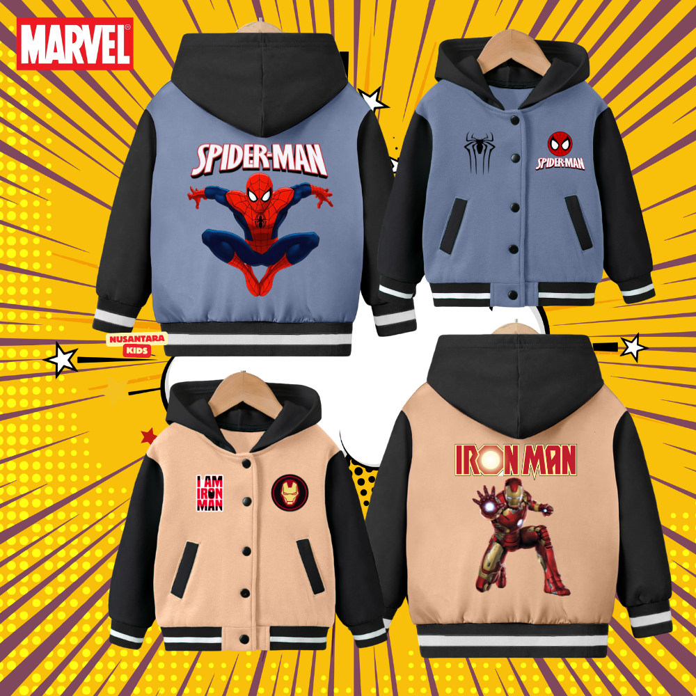 BOYS' JACKET SPIDER MAN AND IRON MAN VARSITY HOODIE AGE 2-12 YEARS