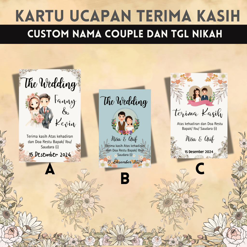 50 PCS PRINT WEDDING SOUVENIR CARDS / WEDDING THANK YOU CARDS ...