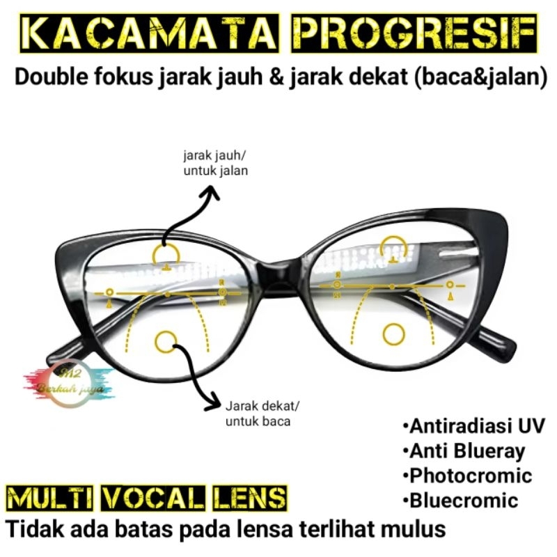 Bluechromic double focus progressive glasses for long distances and ...