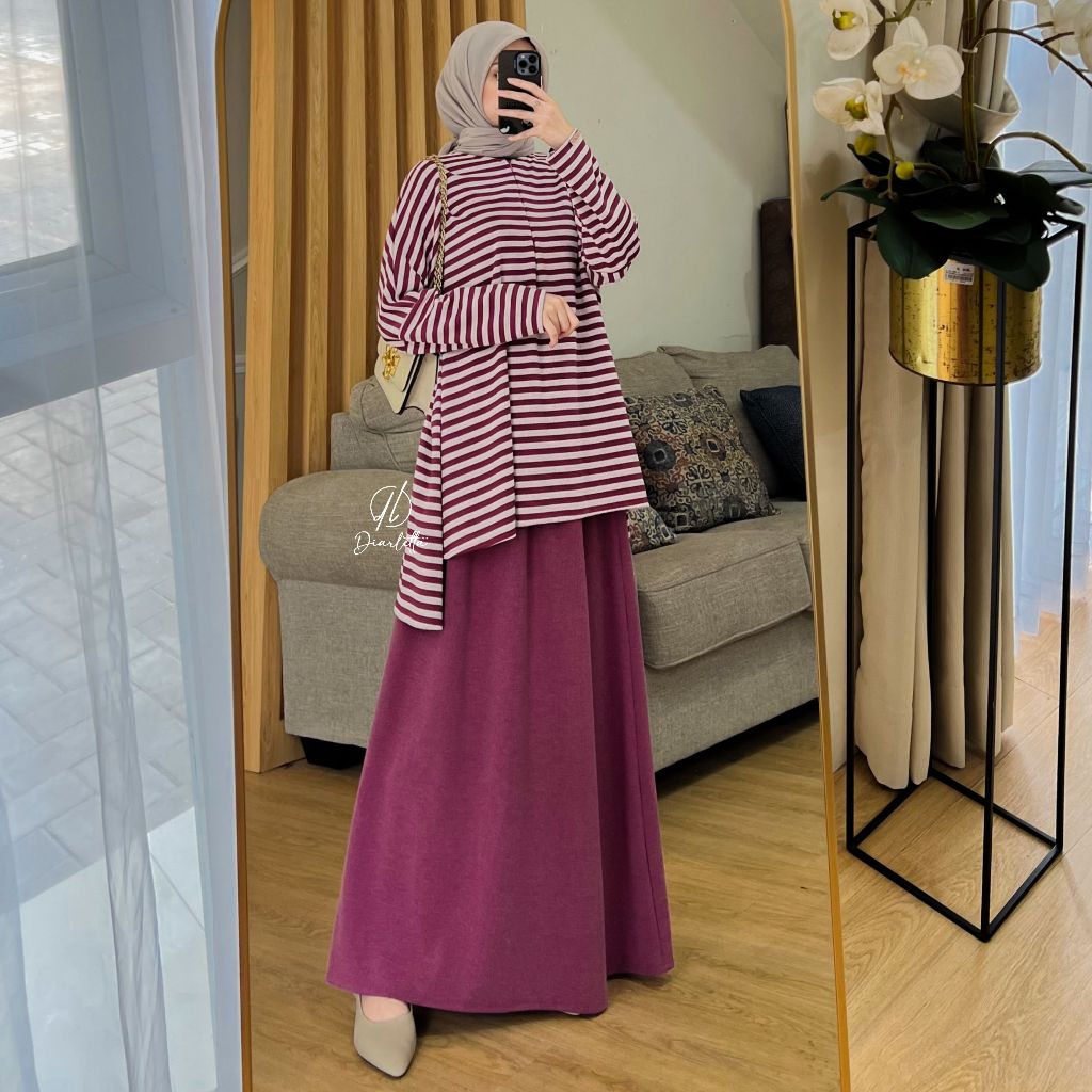 New Motif Lea Set Knit Caramel Skirt Busui Friendly Daily Set Batwing ...