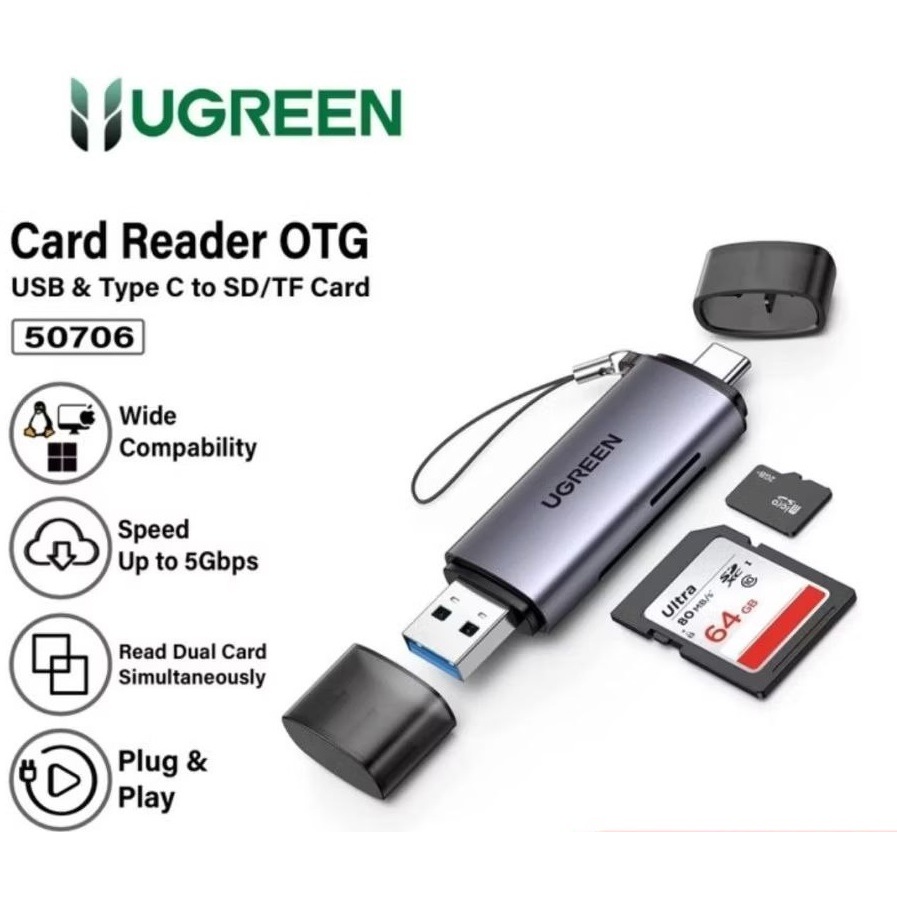 Ca* Ugreen 50706 card reader 2in1 usb 3.0 to type c otg adapter micro ...