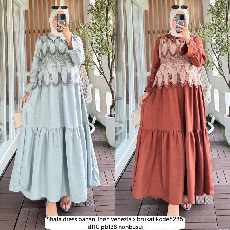 Gamis Shafa Dress Code 8235 Linen Material V Chest Brocade Non-Busui ...