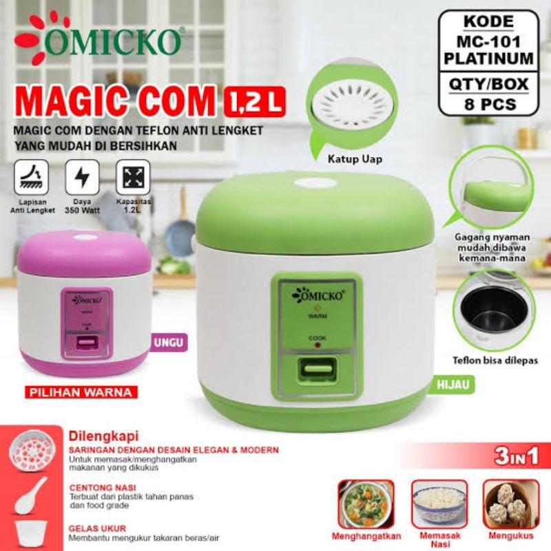 Rice COOKER MAGIC COM RICE COOKER 1.2 LITER OMICKO MC-101 PLATINUM ...