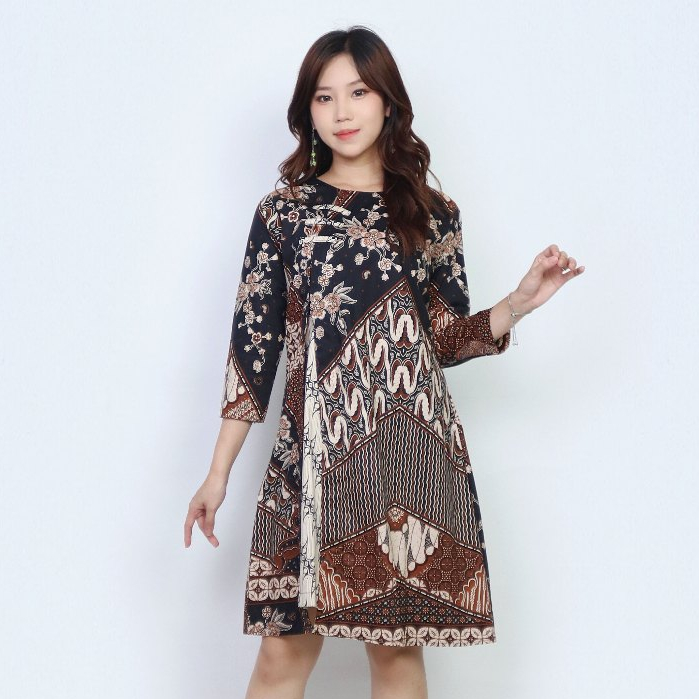 chinese dress ladies Women's Batik Midi Dress - Ornate Nature