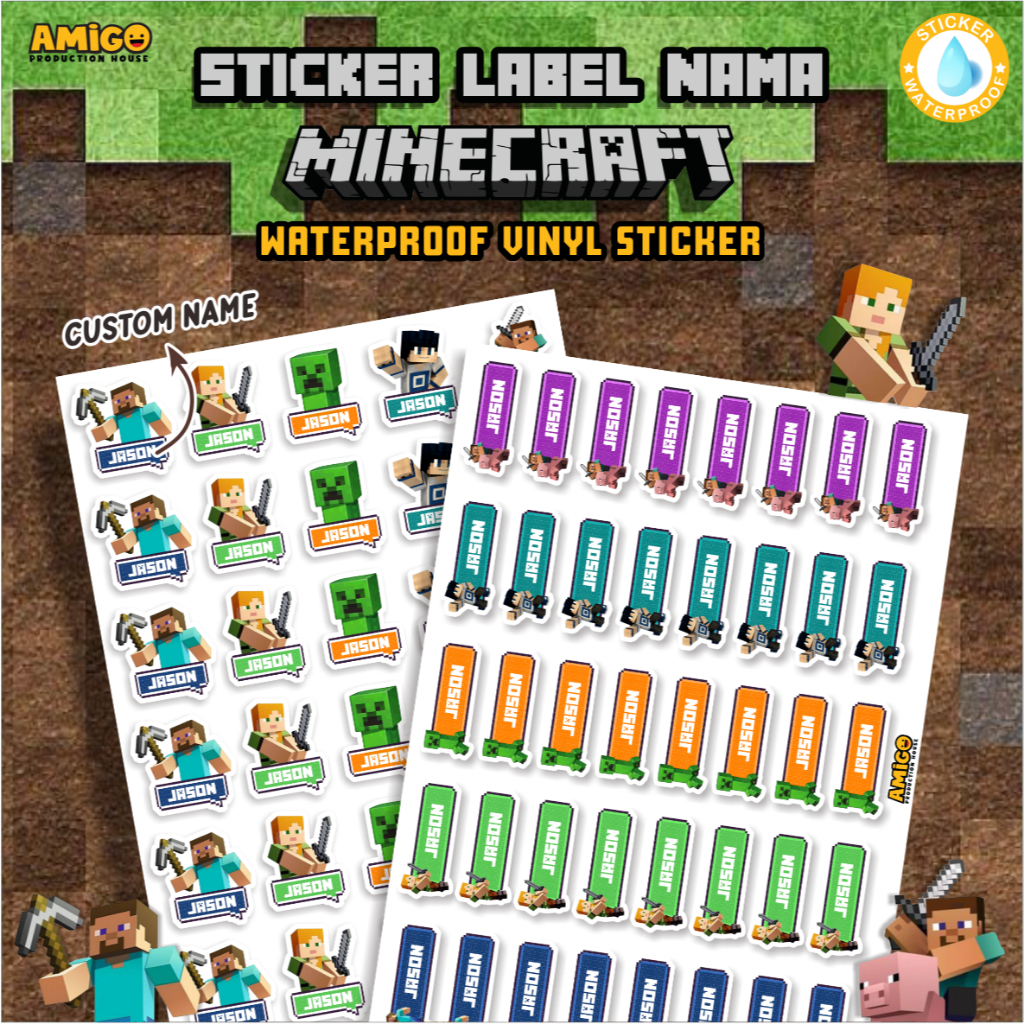 Minecraft Sticker Children's Name Label Waterproof Book Label ...