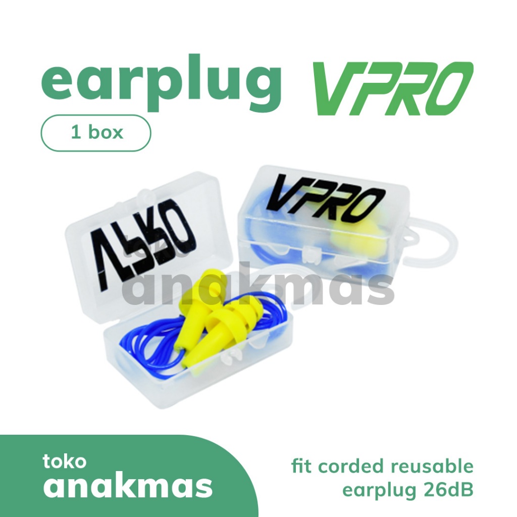 VPRO Fit Corded Reusable Ear Plug 26 dB - Case (1 box - contents 50 pcs ...