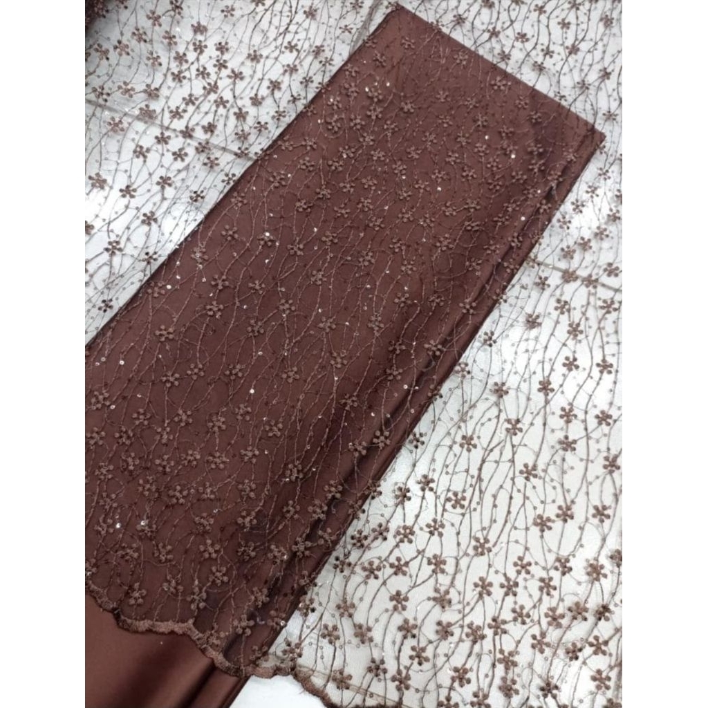 Elegant Premium Spangle Tile Brocade Fabric (Tile STARRY) Mahogany ...