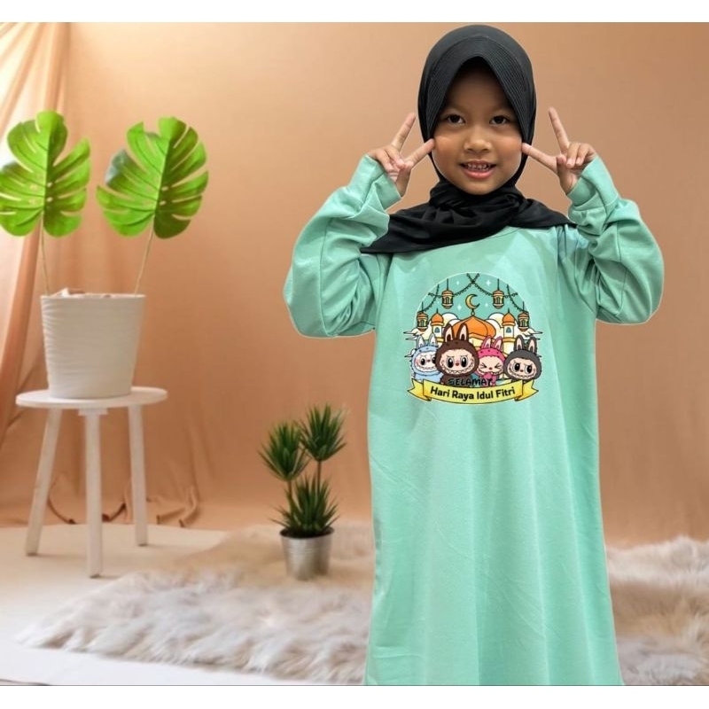 Muslim Gamis for girls with LABUBU motif for RAYA EID UL FITRI | Shopee ...