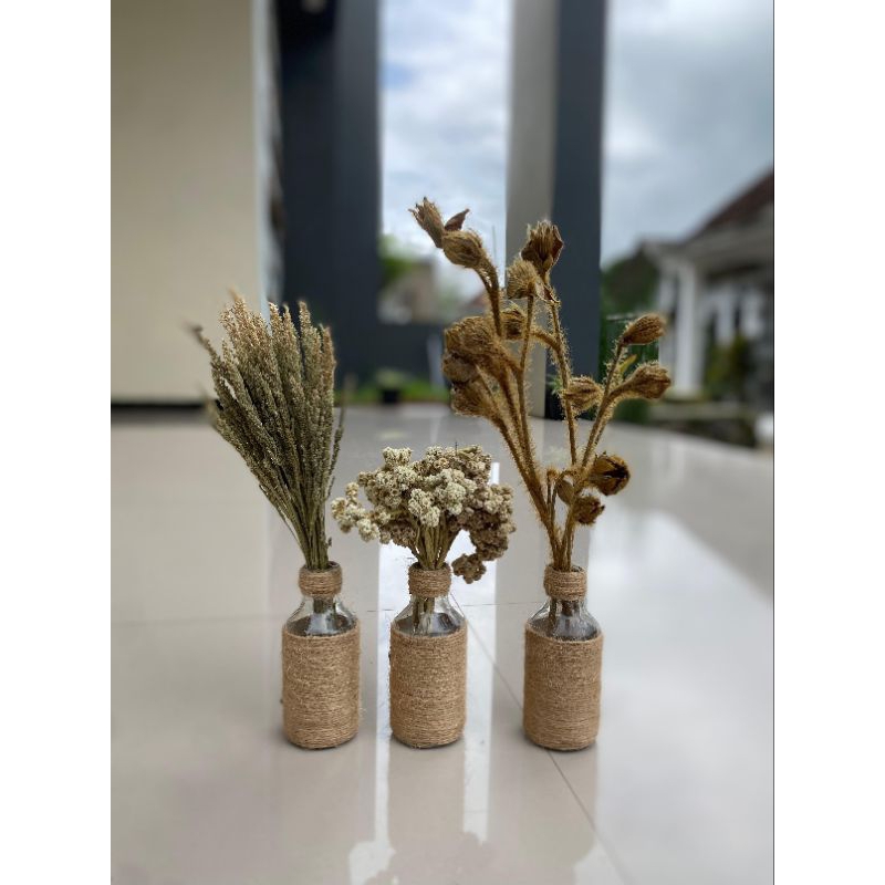 ONE SET AESTHETIC TABLE DECORATION FLOWER PACKAGE + GLASS BOTTLE VASE ...