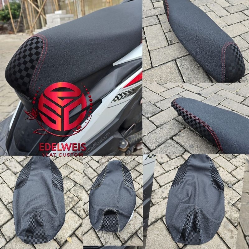 Motorcycle seat leather with sand mix chess motif motorbike beat scoopy ...