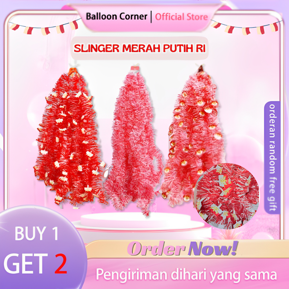 MERAH PUTIH Red and White Tinsel Slinger Dirgahayu Hut Ri Decoration 17 ...