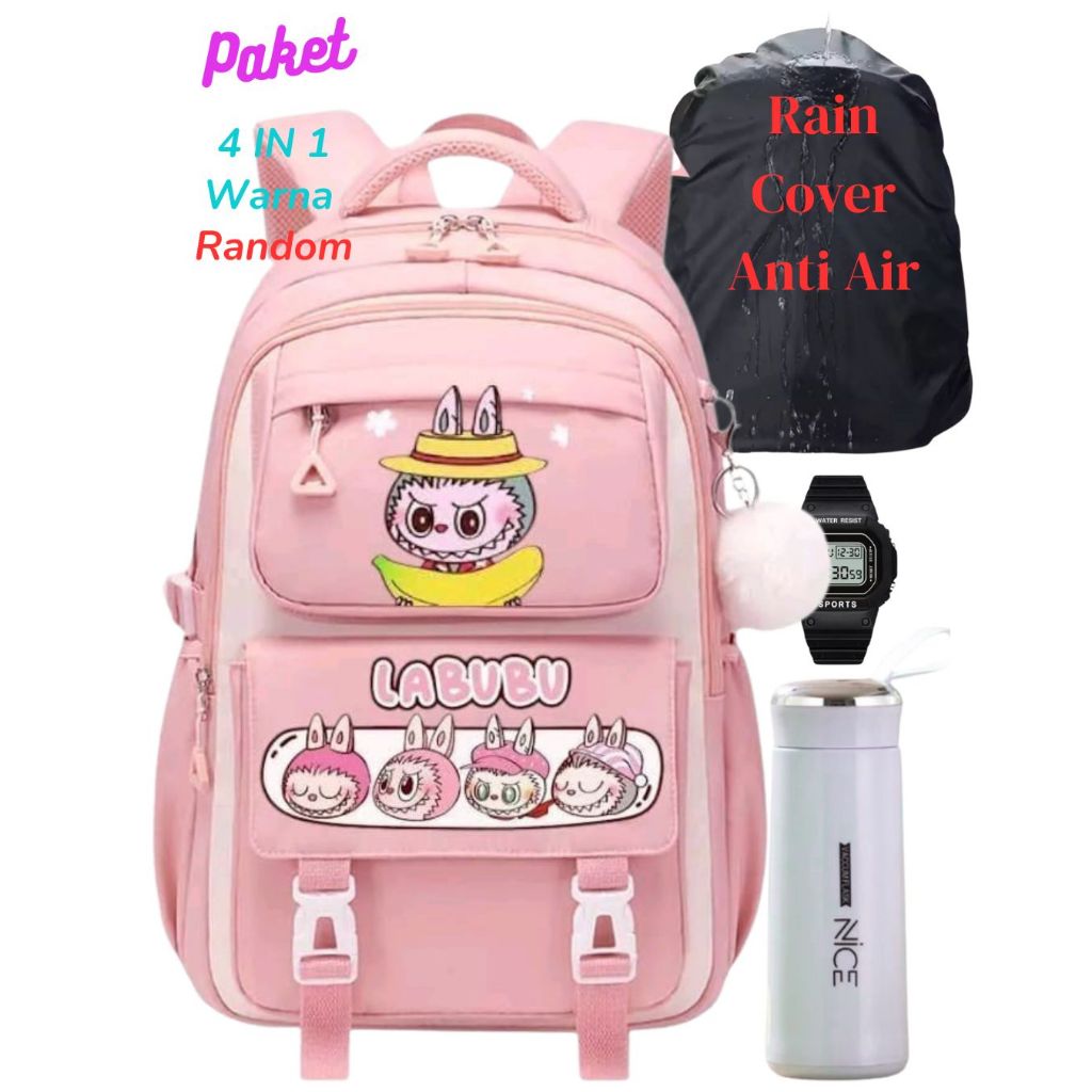 Labubu Pink Children's Backpack, Banana Labubu School Backpack | Shopee ...