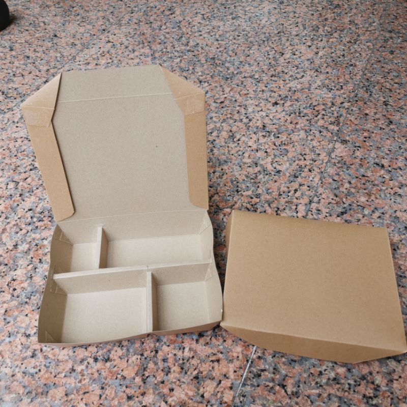 Paper Lunch Box 4 Blocks 50pcs/ Bento Tray Paper Rice Box (brown ...