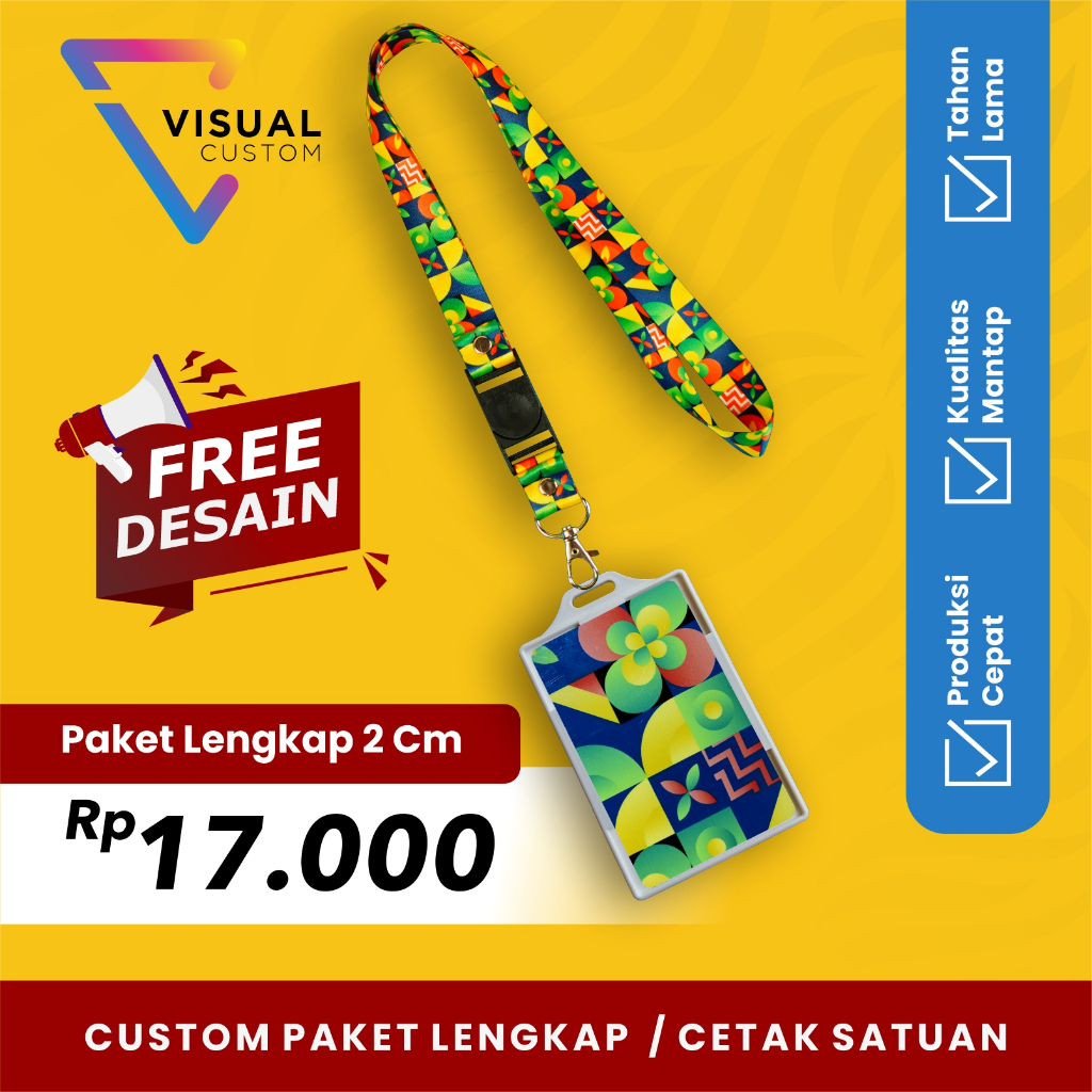 GANTUNGAN Complete PACKAGE 2 CM TWO SIDES + PVC ID CARD + FRAME / CUSTOM ID CARD LANYARD ...