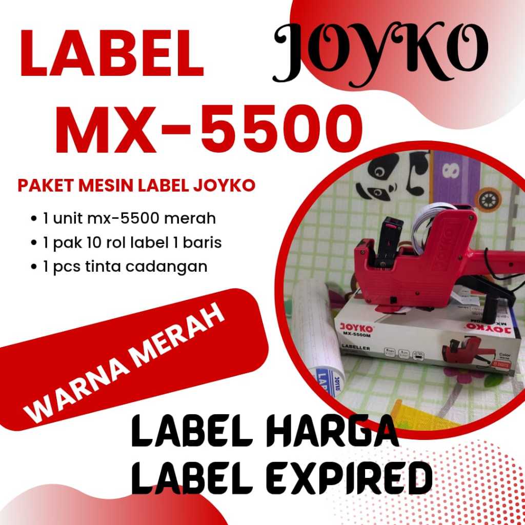 MESIN MERAH Joyko MX5500 RED Price Label Machine PACKAGE 1 Row Plus ...