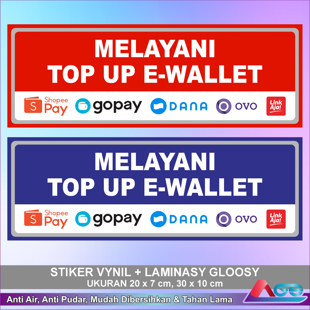 Stickers Serving Top Up E-Wallet Glossy Lamination Vinyl Sticker Size ...