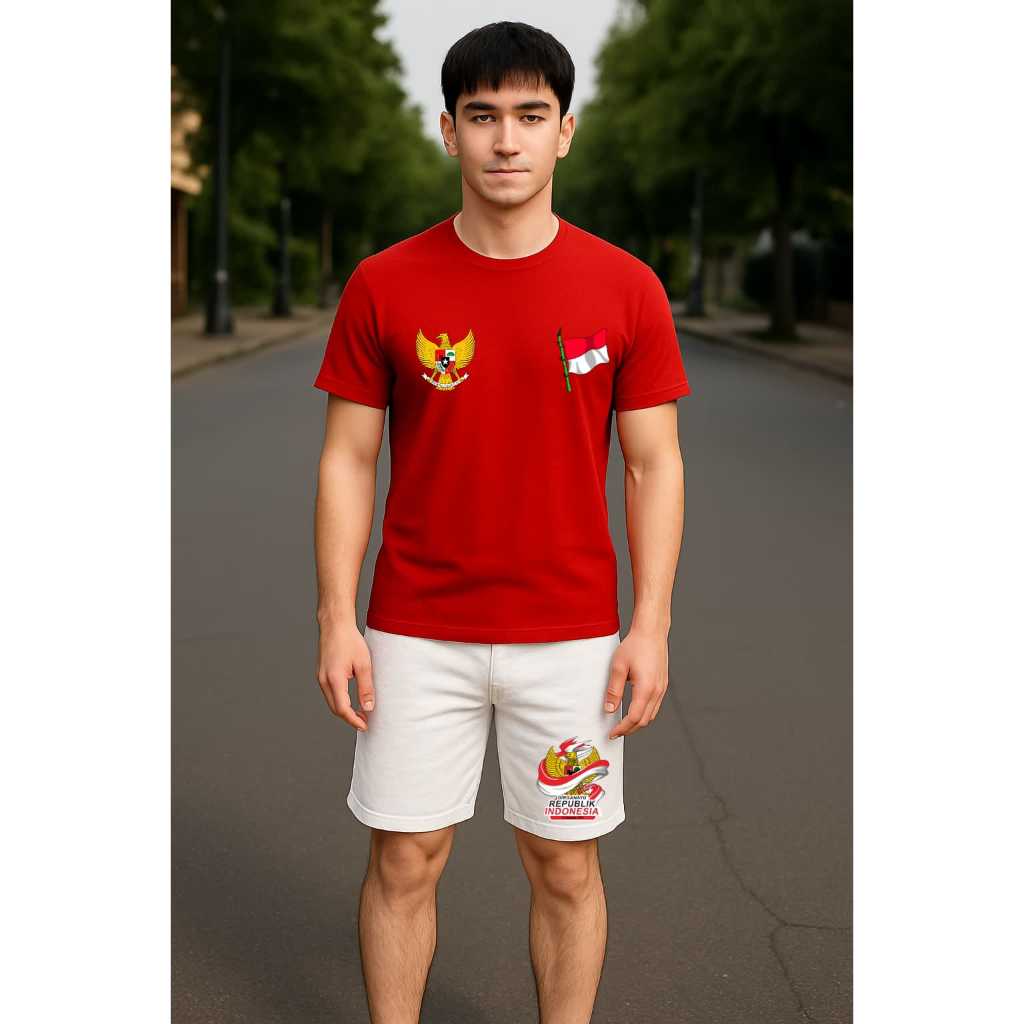 MERAH Men's Suit T-shirt Shorts Red and White Garuda Flag / Middle Flag ...