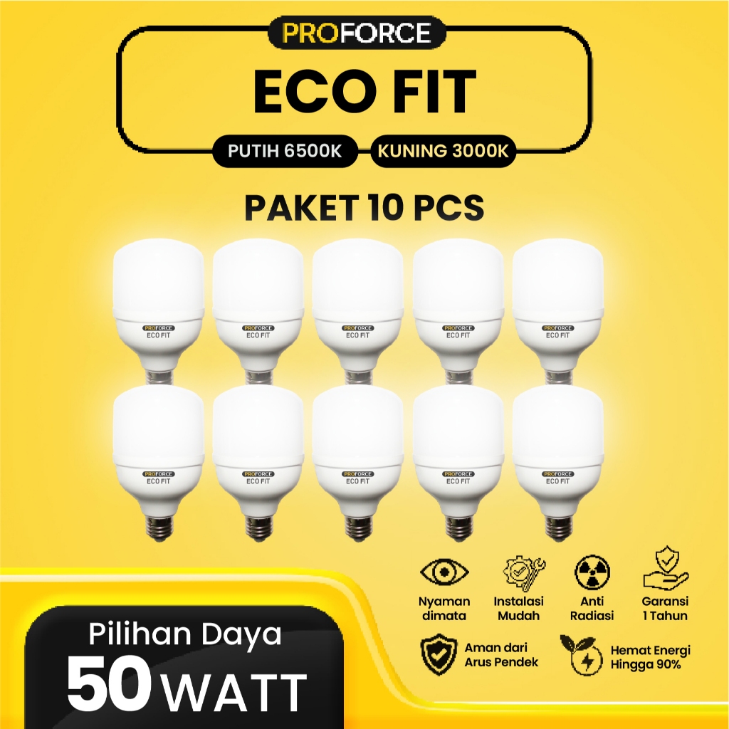 Proforce Indonesia 50 Watt 5000 Lumen Home LED Bulb 10 Pcs Eco Fit Long ...