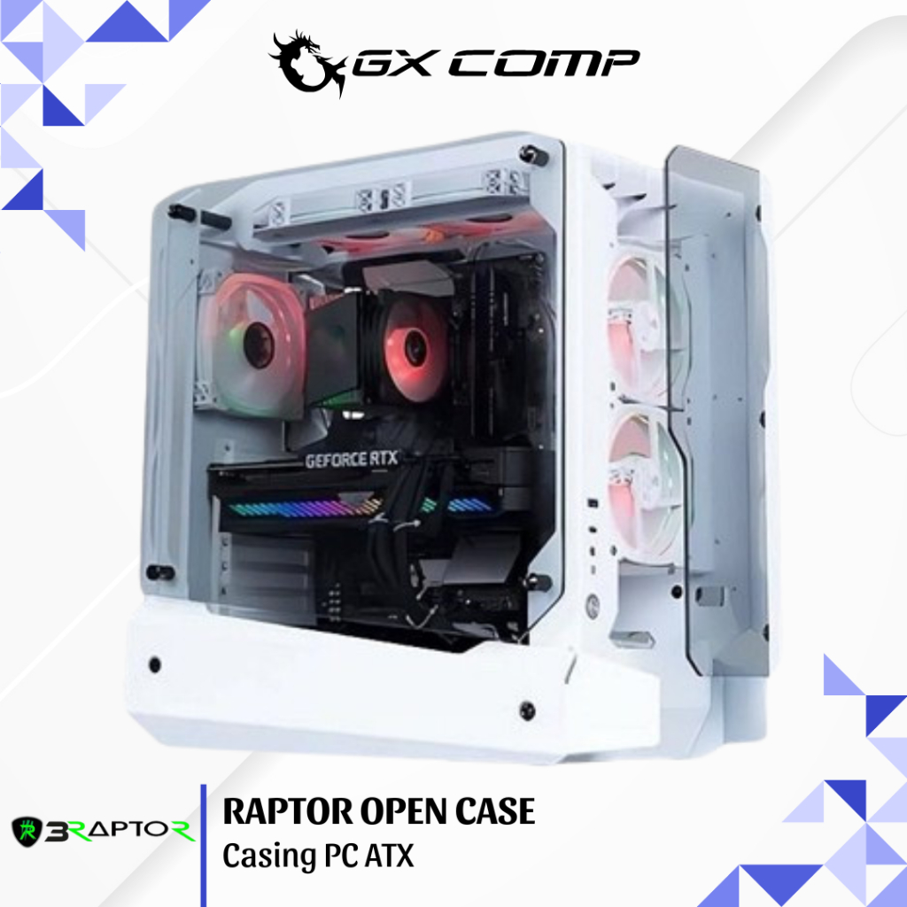 Raptor Open Case Black / White - ATX PC Casing - Gaming CPU Case ...