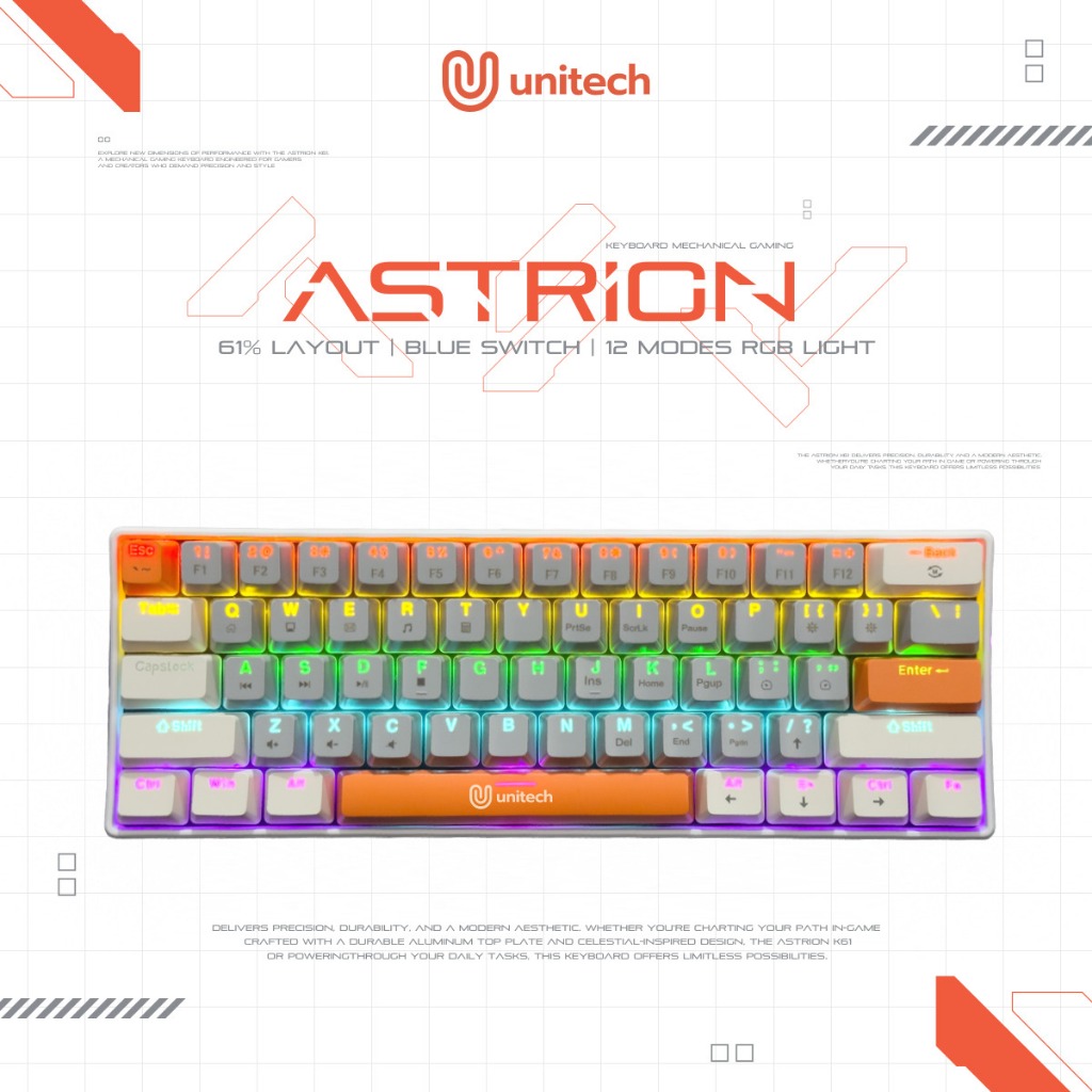 Unitech ASTERION Mechanical Gaming Keyboard 60% Pluggable RGB Light ...