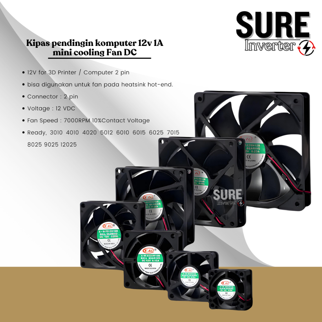 Sure Inverter Fan DC Mini Cooling Computer Cooling Fan 12V 1A 6025 ...