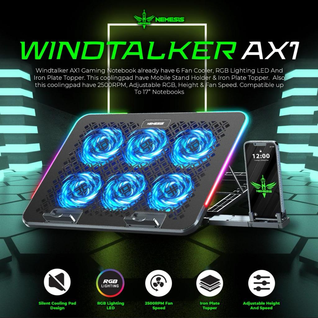 Nyk Windtalker AX1 Coolingpad Plate Topper 6Fan RGB with Phone Holder ...