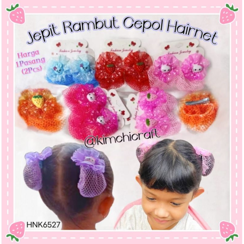 (1PSG) HELLO KITTY RABBIT STRAWBERRY HAIRNET HAIR CLIP / CUTE CHILDREN ...