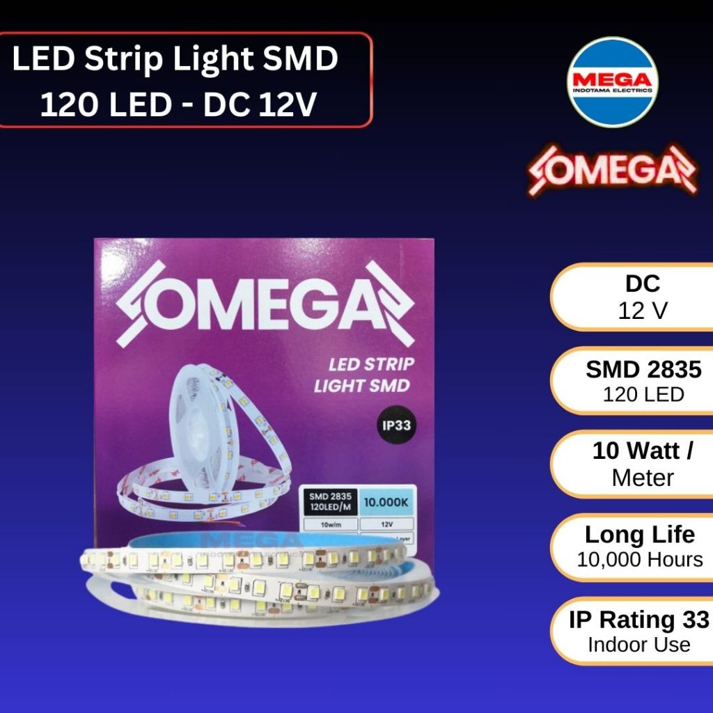 OMEGA LED Strip Light SMD 12V 2835-120D IP33 Indoor 5 Meters | Shopee ...