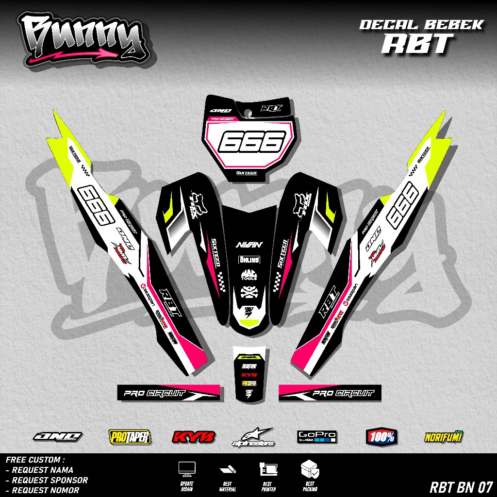 BUNNY Decal Sticker Variation RBT/GTX VEGA R NEW Duck Striping Decal ...