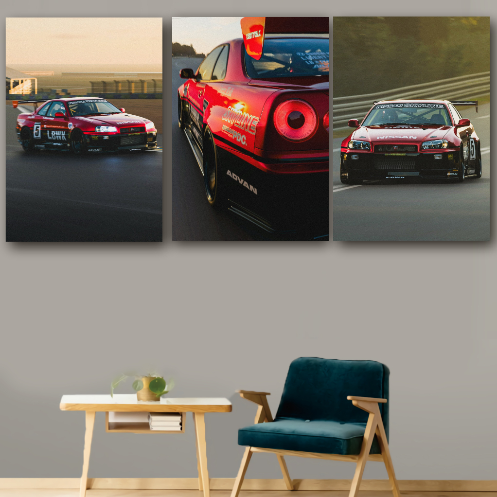 KRMK GARAGE Aesthetic Casual Car Wall Wooden Poster NISSAN SKYLINE R34 ...