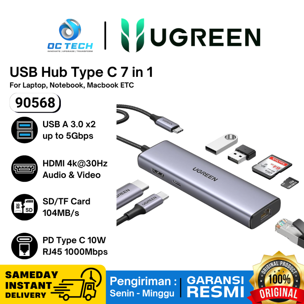 UGREEN USB Type C Hub 7 in 1 USB 3.0 HDMI 4K 30Hz SD TF Card PD Type C ...