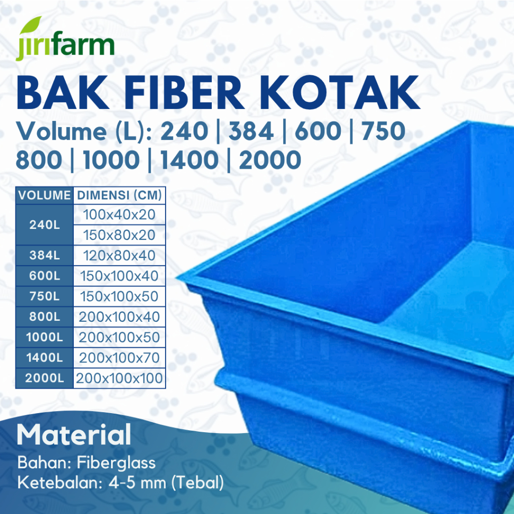 JIRIFARM - Square Box Fiber Fish Pond Tank 200, 400, 600, 800, 1000 ...