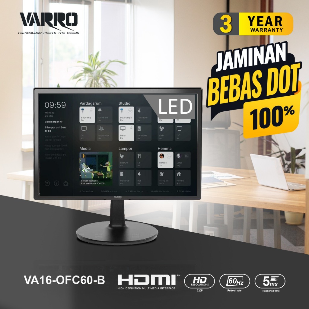 VARRO MONITOR 16-OFC60-B 60Hz - 5ms - HD (3 Years) | Shopee Malaysia