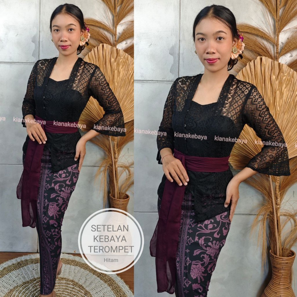 Korean Brocade Kebaya Set with Trumpet Sleeves, Stretch Songket Batik ...