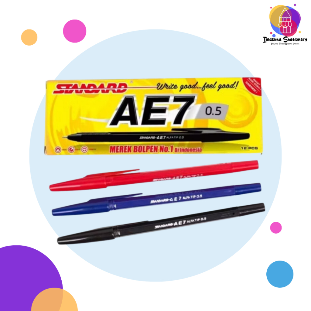 MERAH Standard AE7 Pen Black, Blue, Red / Ball Pen / Pen 0.5mm Standard ...