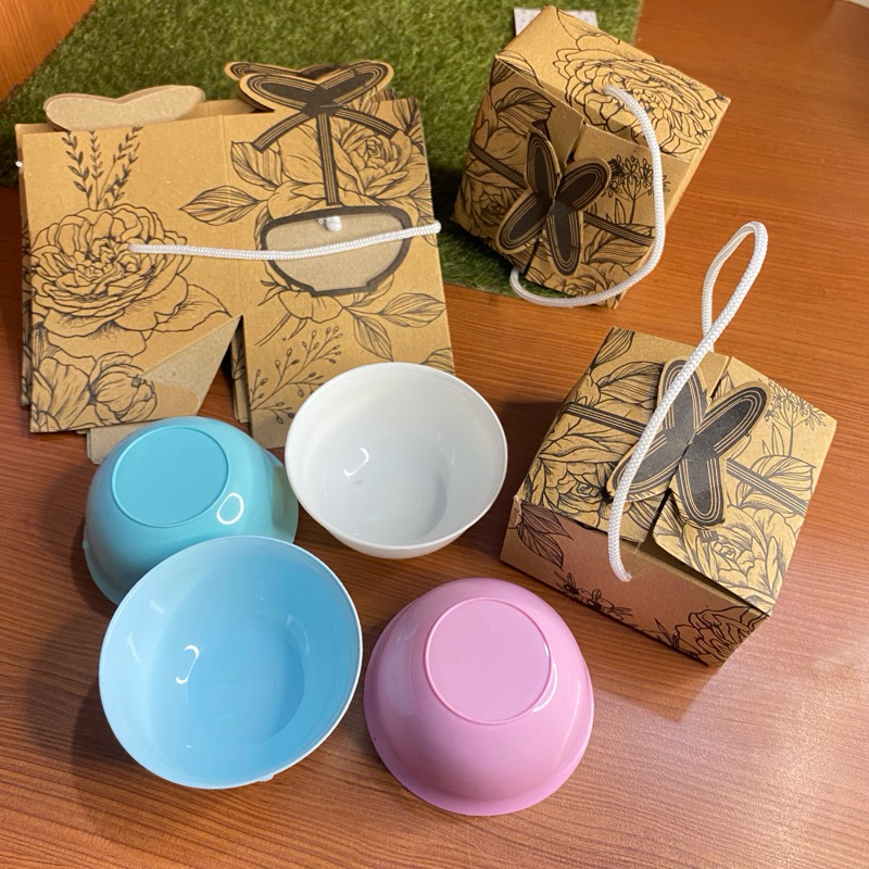(50 PCS) Soft Color Mini Round Bowl Wedding Souvenirs Packed in Motif ...
