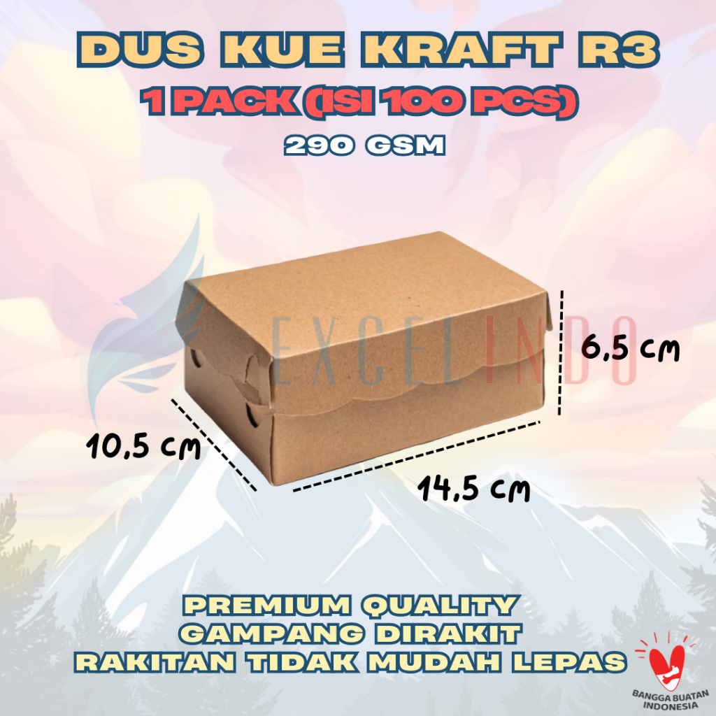 (1 Pack Contains 100 pcs) EXCELINDO Cake Box R3 Kraft Food Box/ (14.5 ...