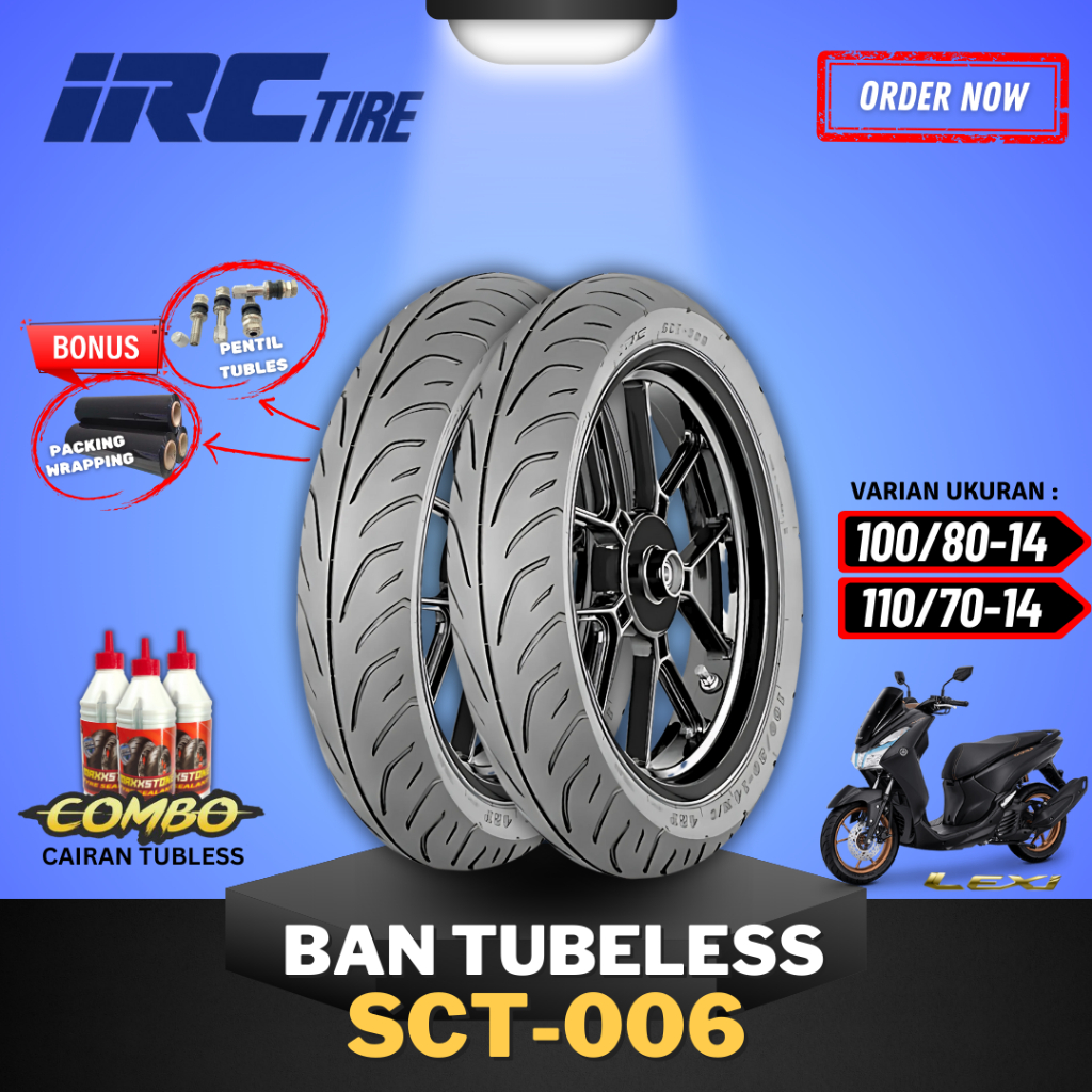 Tire IRC SCT006 100/80-14 & 110/70-14 RING 14 / TUBELESS TIRE IRC RING ...