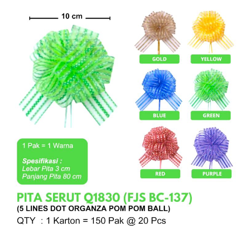 Drawstring Ribbon Q1830 5 Lines DOT Organza Pom Pom Ball 10 cm | Shopee ...