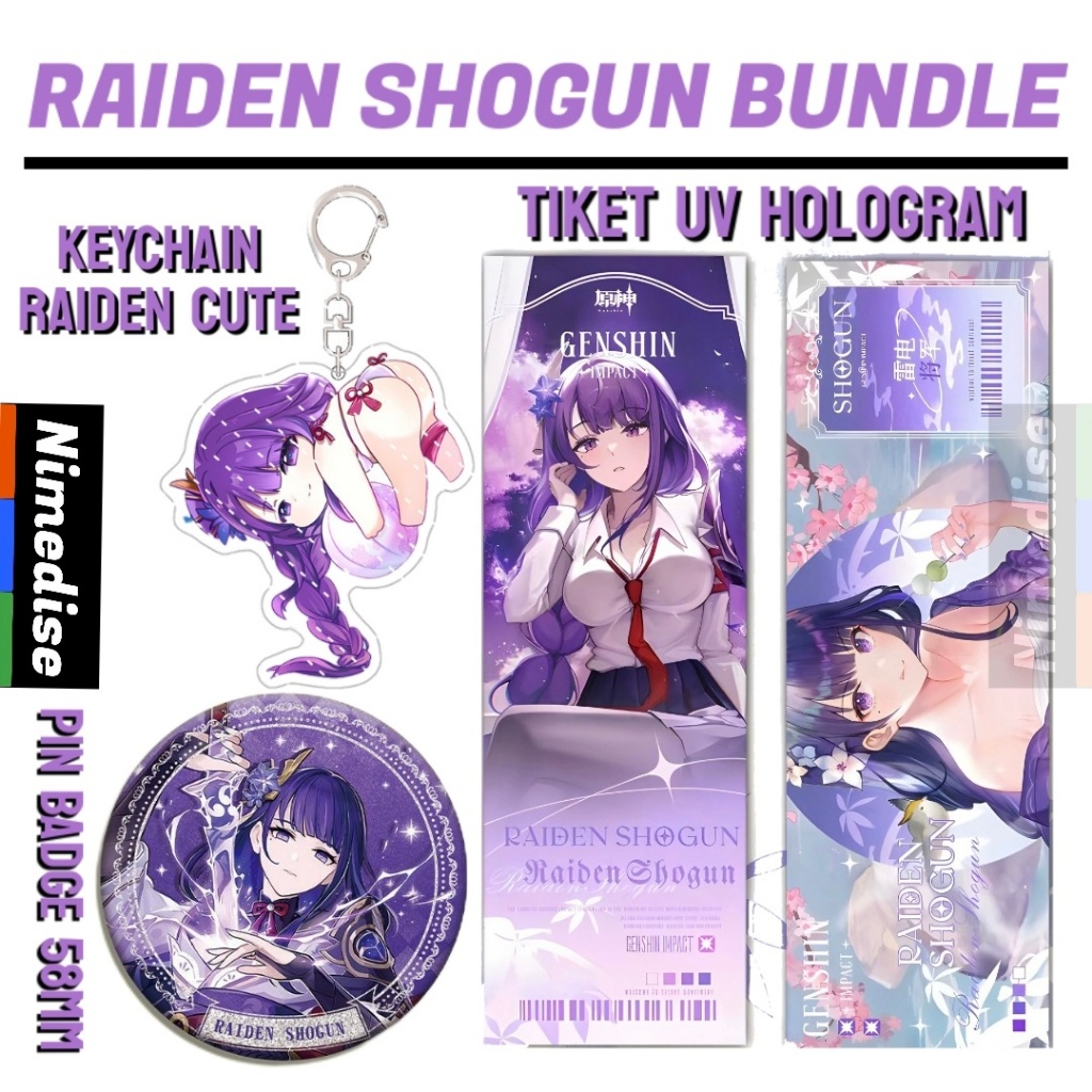 Raiden Shogun Genshin Impact Bundle - Keychain + Hologram Ticket ...