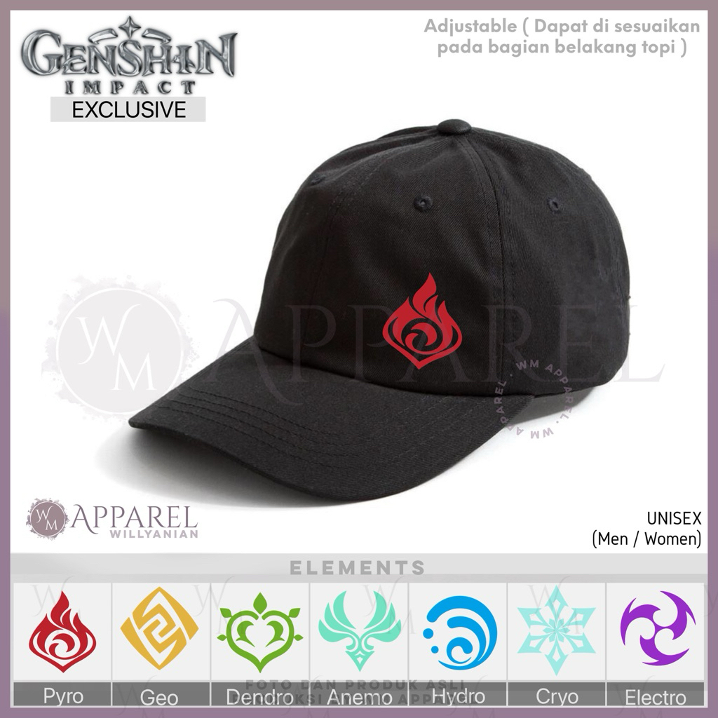 WM APPAREL Genshin impact Elements baseball cap Premium cotton fabric ...