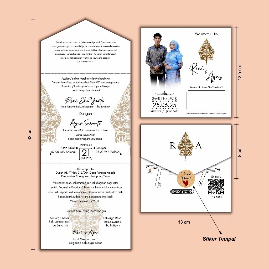 Wedding Invitation, Circumcision, Ngunduh Mantu Tri-Fold Semi Envelope ...