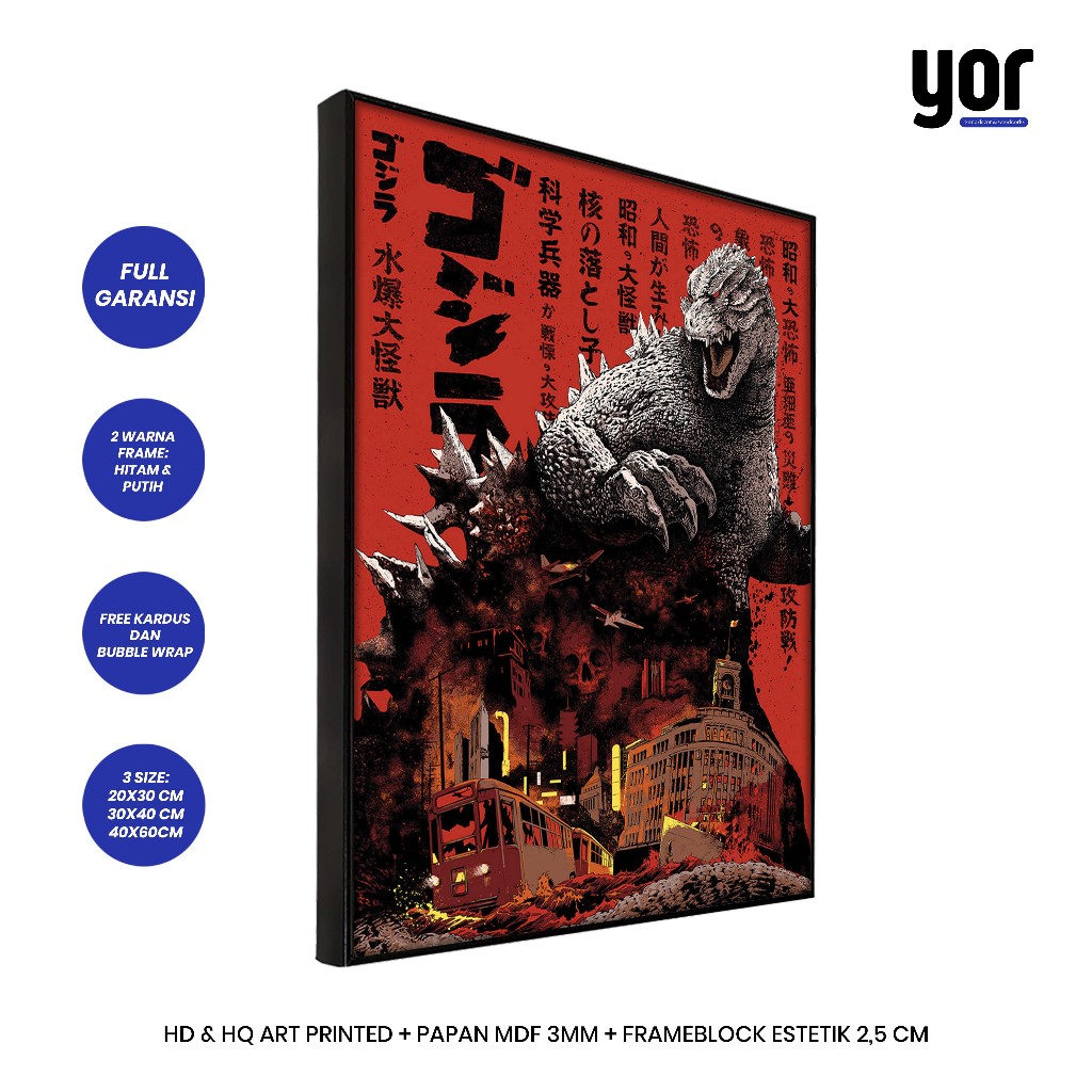 Godzilla Vintage Frameblock Poster - Retro Godzilla Wall Decoration ...