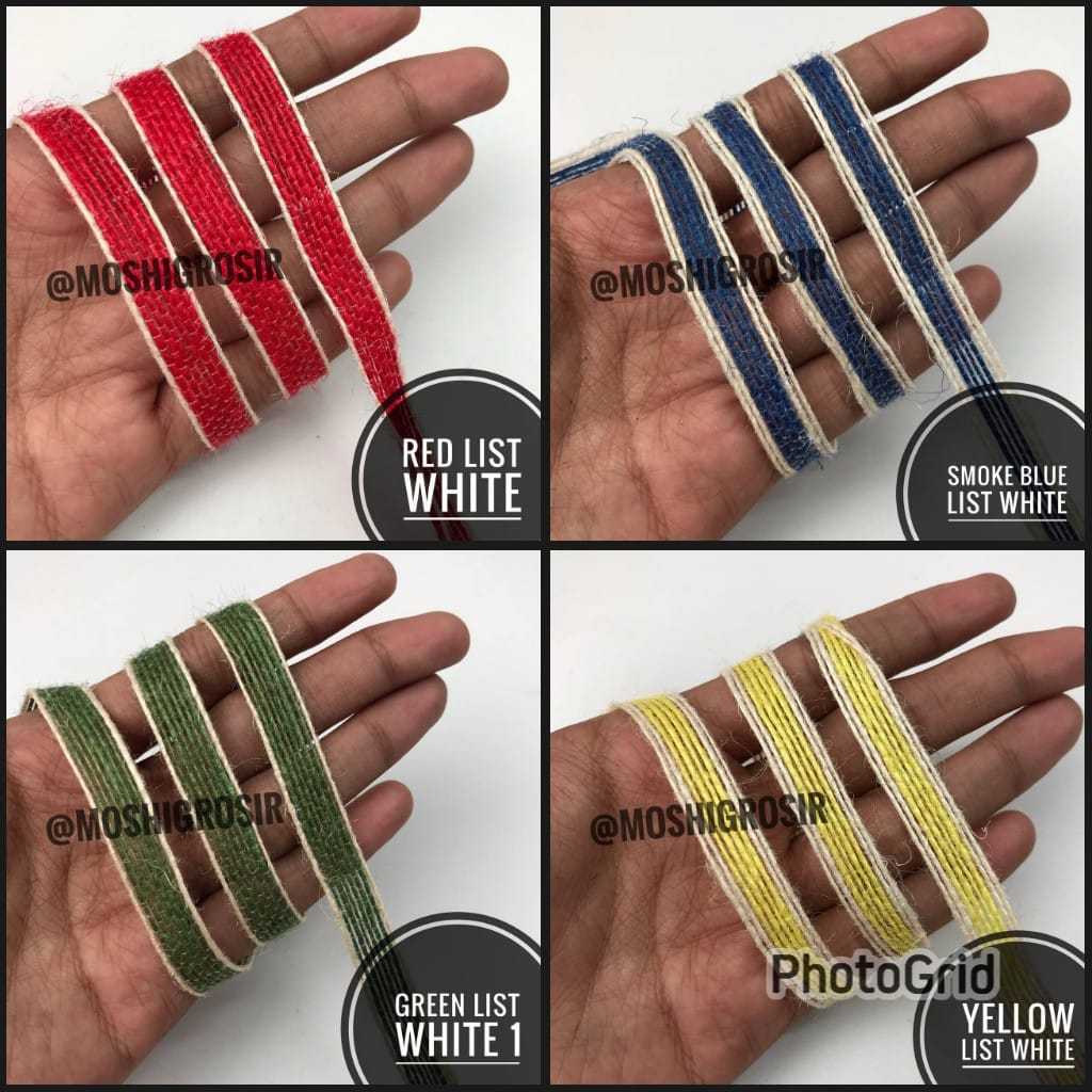 1 YARD - 9MM / JUTE RIBBON WITH LINE / COLORED JUTE RIBBON WITH LINE ...